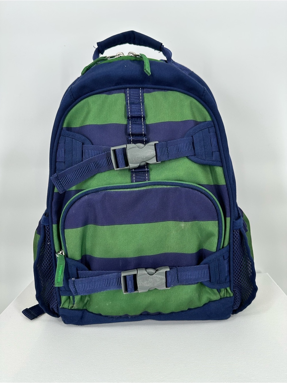 POTTERY BARN KIDS Mackenzie Large Green Navy Blue Strip RPET Kids Backpack